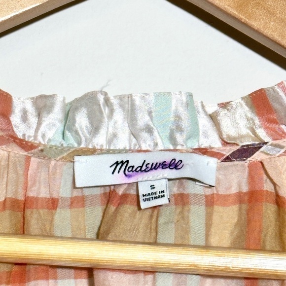 Madewell Wilton Plaid Print Tie-Neck Ruffle Sleeve Silk Blend Top Size Small - Picture 11 of 15